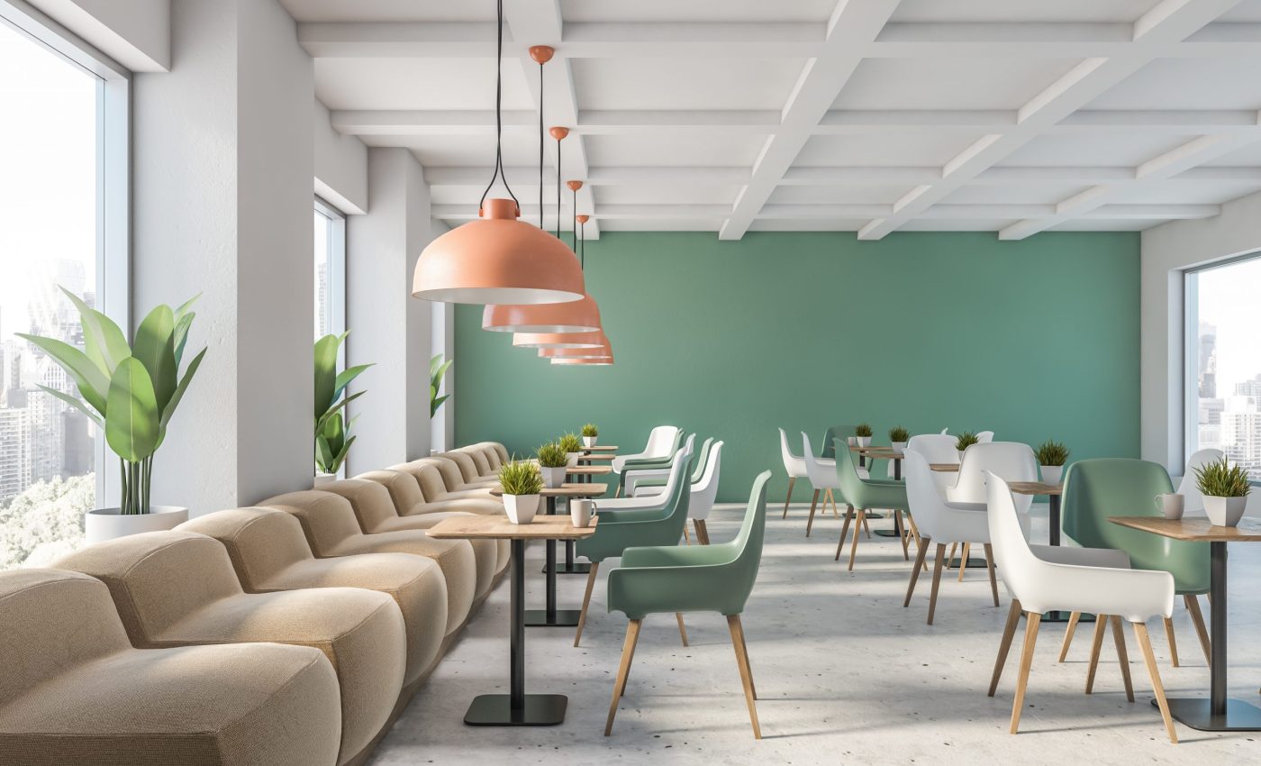 Green and white restaurant interior