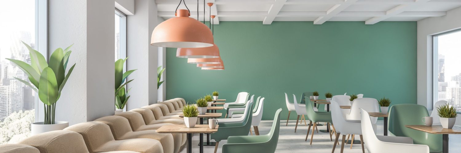 Green and white restaurant interior